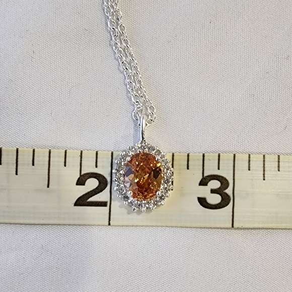 Orfevrerie Wiskemann Sterling 925 Citrine Colored CZ Zirconia Halo Necklace 18" - Picture 8 of 9